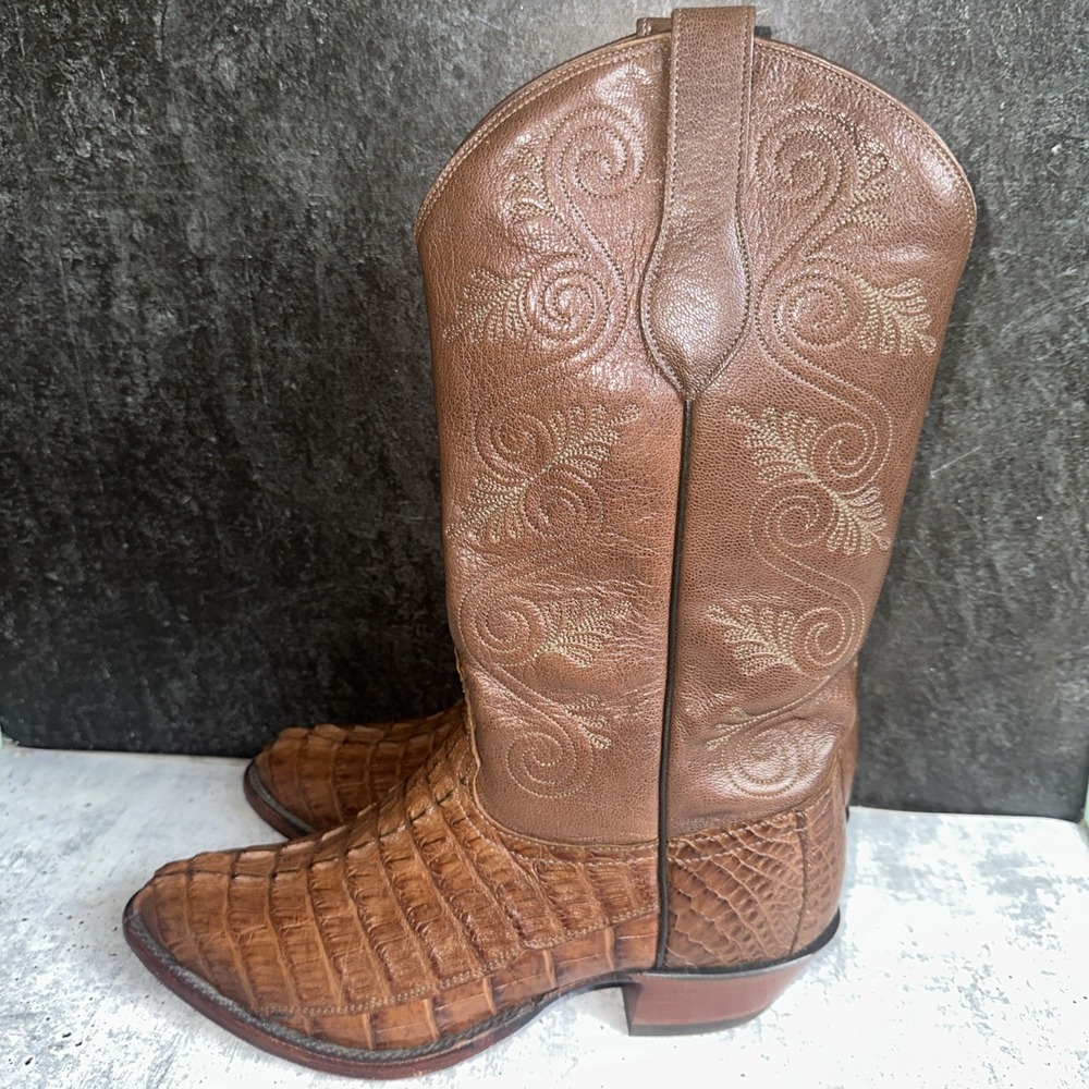 Vintage 🐊 Tony Lama Caiman Tail 🐊 9 B Exotic Cowboy Boots Brown Western